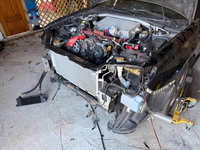 Photo from build update: Installed upper tie bar to prep for the front end being fixed.